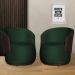 Kit 02 Poltronas Orgânico Beatriz Veludo Verde Com Composê Corino Marrom
