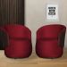 Kit 02 Poltronas Orgânico Beatriz Veludo Vermelho Com Composê Corino Marrom