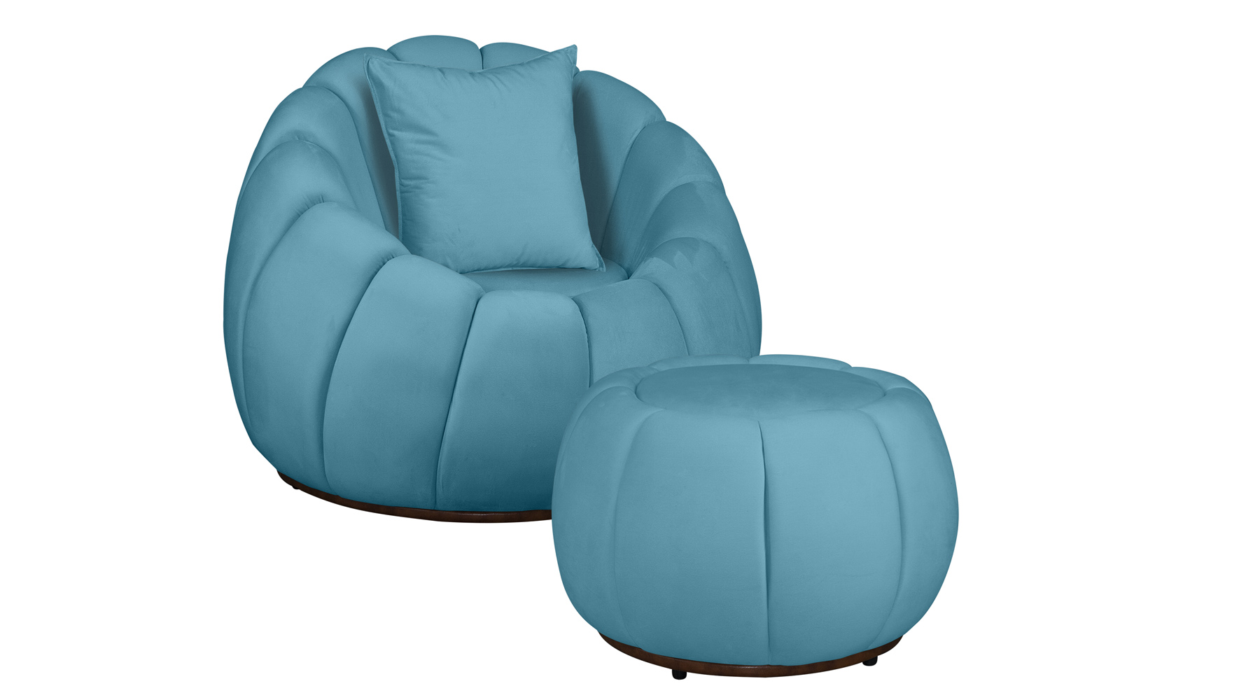Kit Poltrona Giratória Mais Puff e Almofada Concha Veludo Azul Turquesa - Estopar