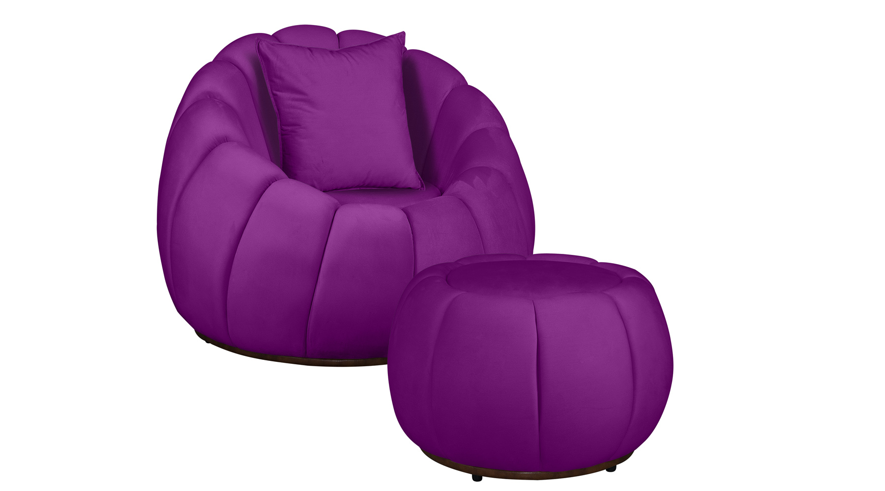 Kit Poltrona Giratória Mais Puff e Almofada Concha Veludo Roxo - Estopar