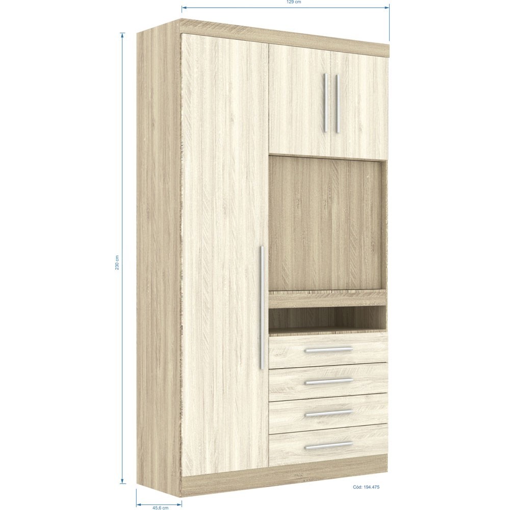 Guarda Roupa Modulado 3 Portas com Painel Para TV 194 Master Avelã Rústico/Ártico Rústico - Eucamóveis