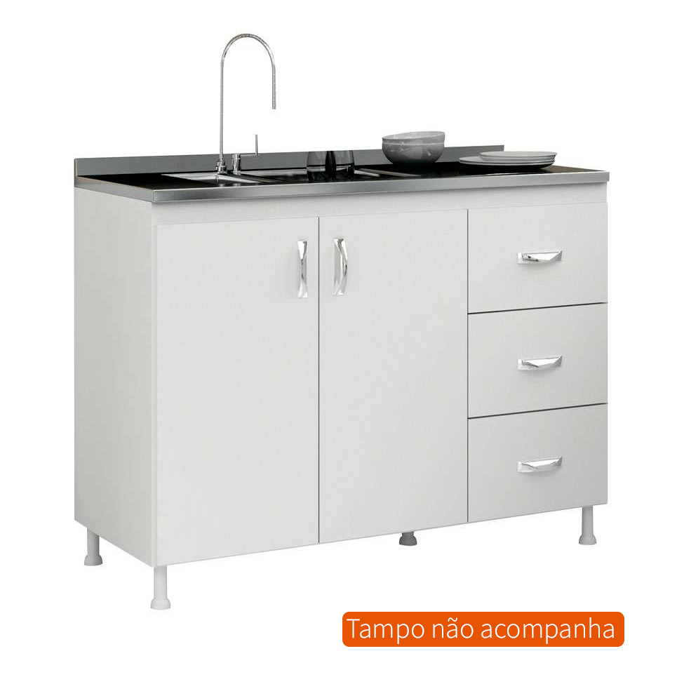 Balcão de Cozinha sem Tampo Souza 2 PT 3 GV Branco
