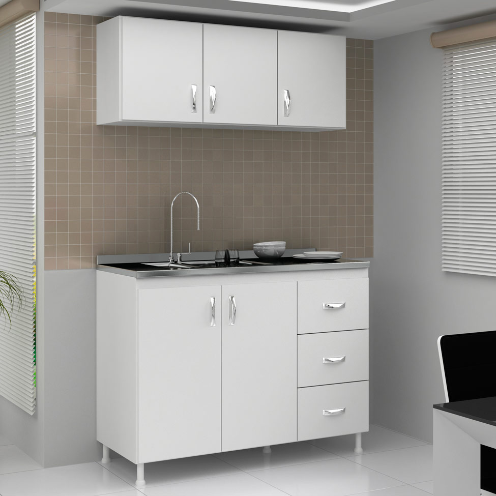 Balcão de Cozinha sem Tampo Souza 2 PT 3 GV Branco