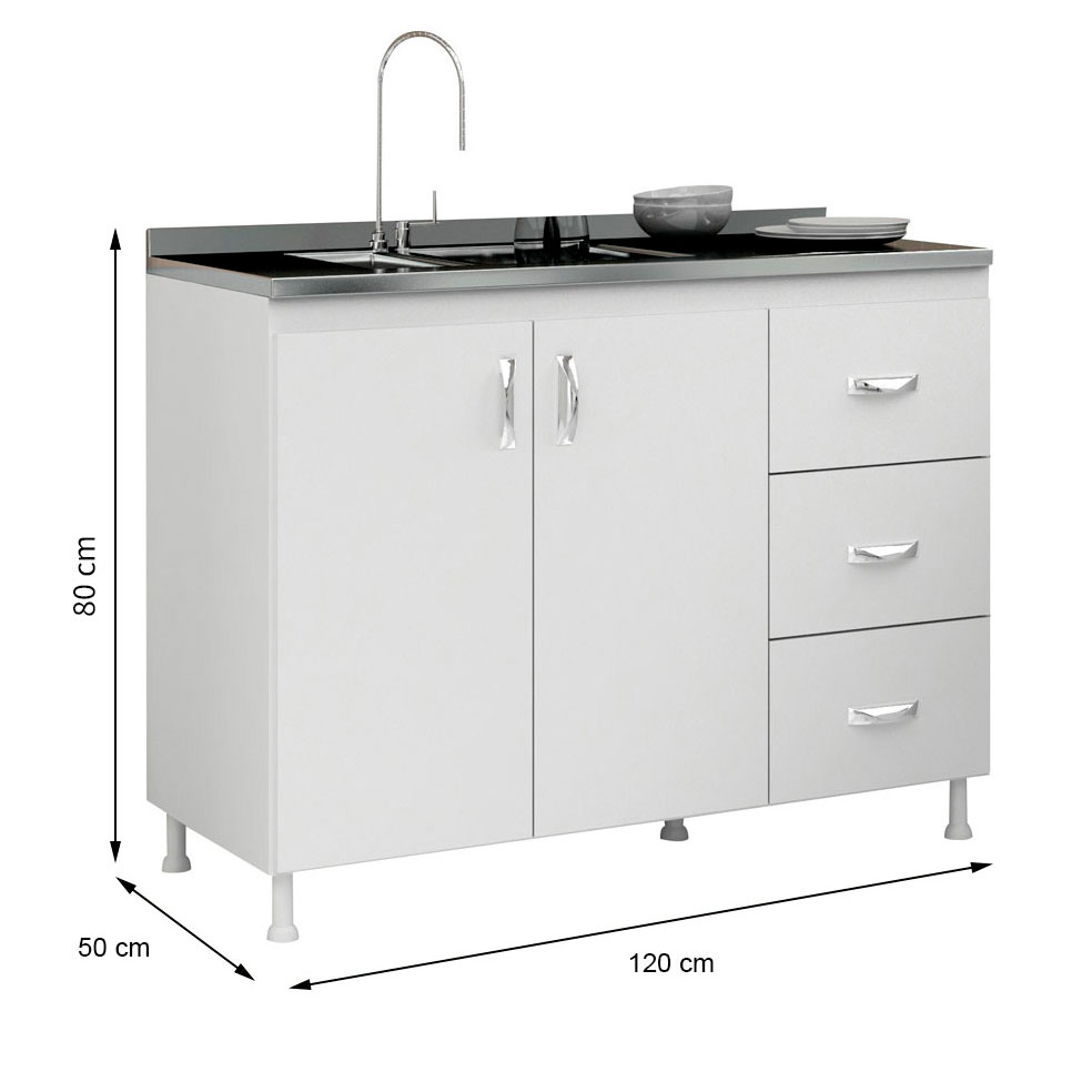 Balcão de Cozinha sem Tampo Souza 2 PT 3 GV Branco