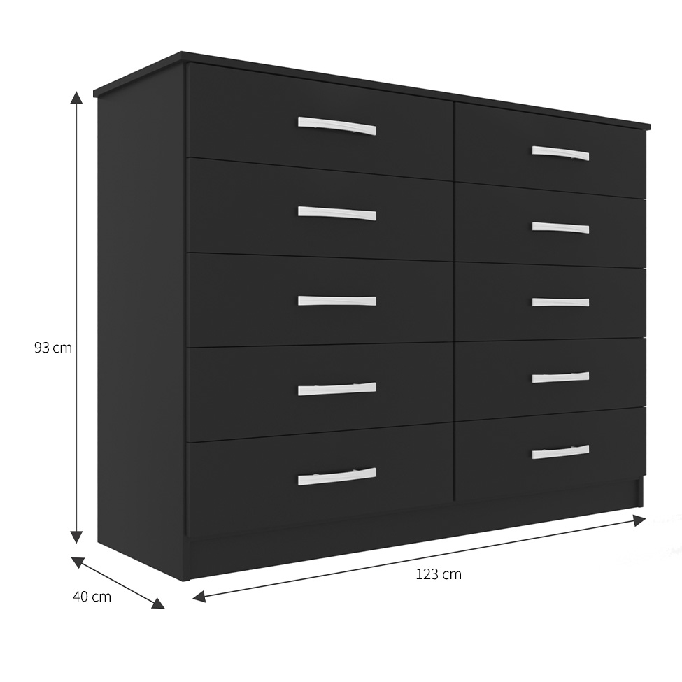 Cômoda Austin 10 Gavetas Preta