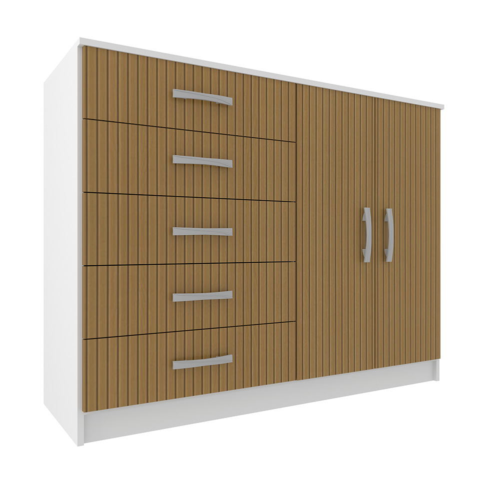 Cômoda Austin 2 Portas 5 Gavetas Marrom Claro e Branca