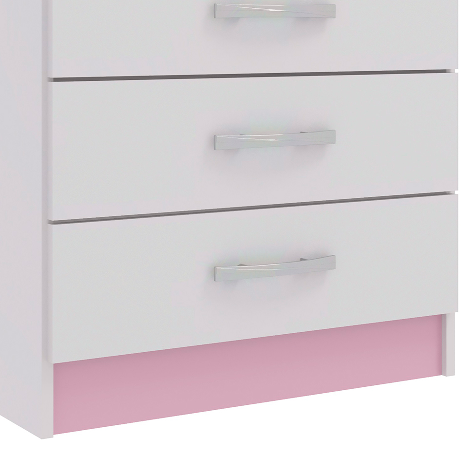 Cômoda Lídia 5 Gavetas Rosa e Branca Evidência