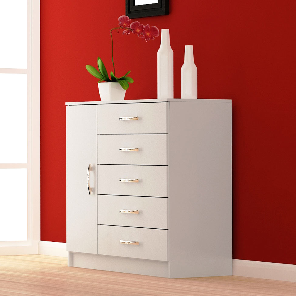 Cômoda Sapateira Ganimedes 1 Porta 5 Gavetas Branca