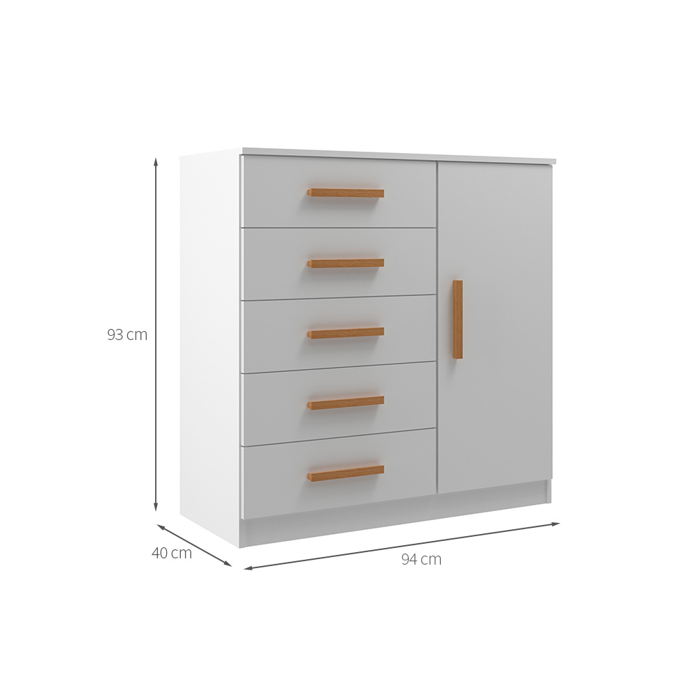 Cômoda Sapateira New Monaco 1 Porta 5 Gavetas Branca