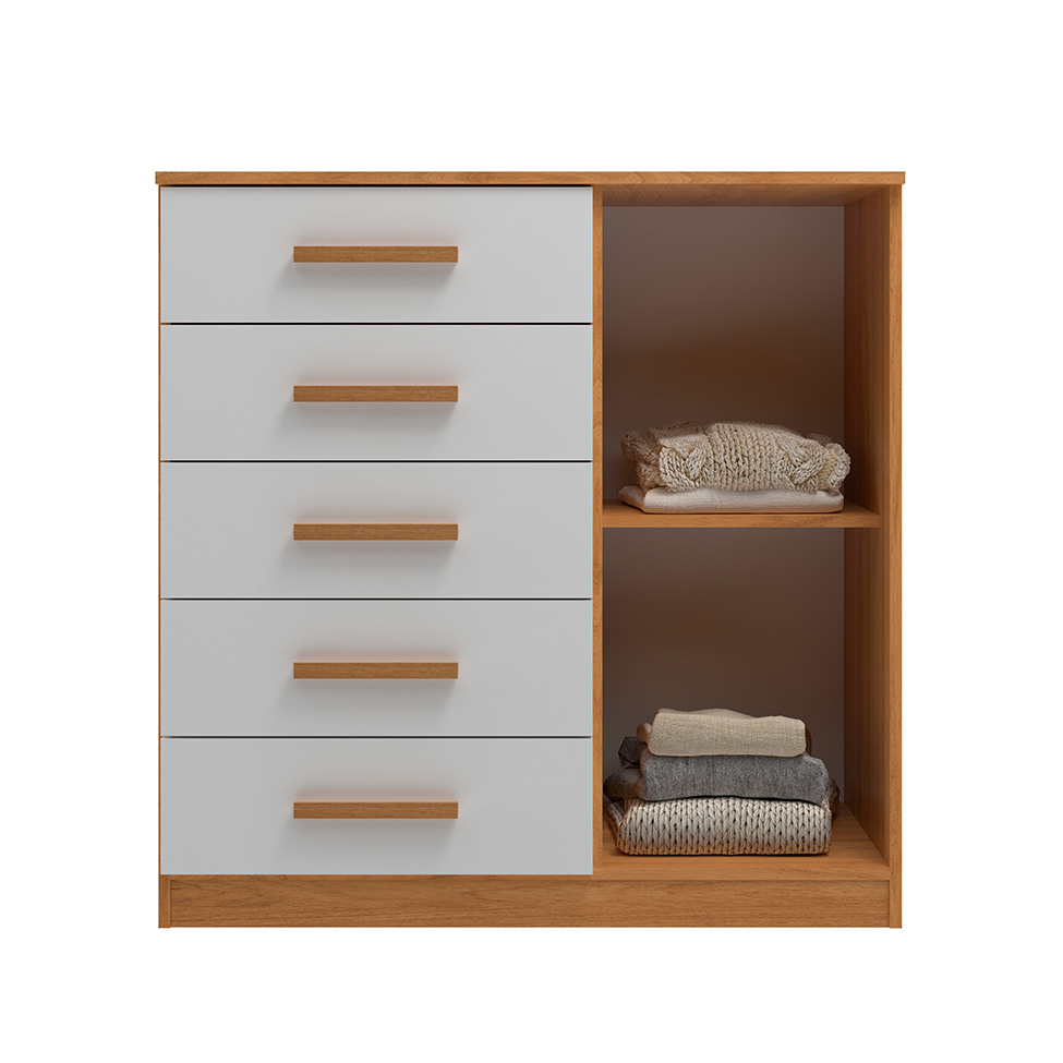Cômoda Sapateira New Monaco 1 Porta 5 Gavetas Cinnamomo e Branca