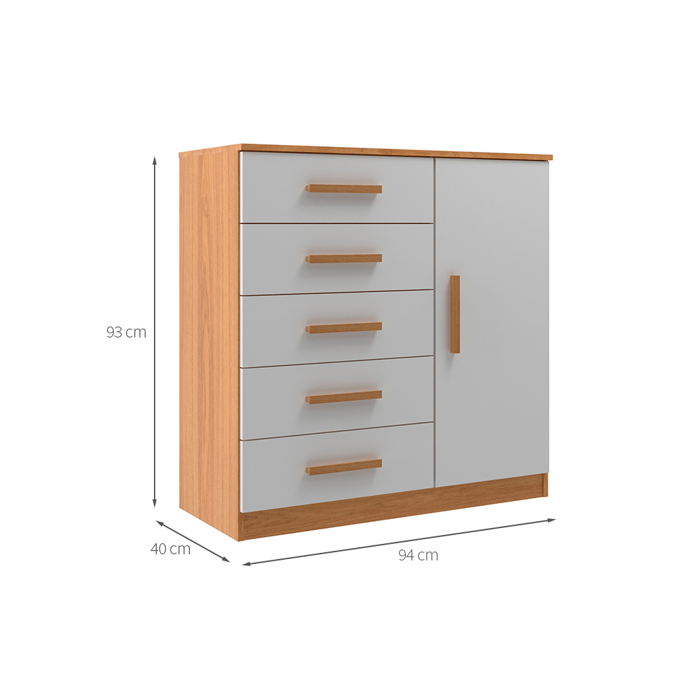 Cômoda Sapateira New Monaco 1 Porta 5 Gavetas Cinnamomo e Branca