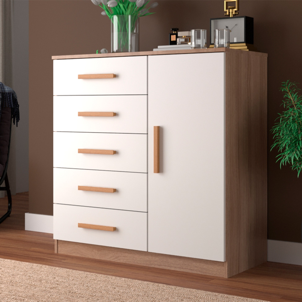 Cômoda Sapateira New Monaco 1 Porta 5 Gavetas Demolição e Branca