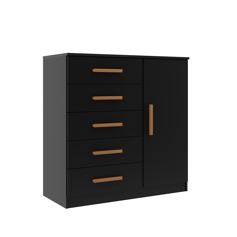 Cômoda Sapateira New Monaco 1 Porta 5 Gavetas Preta