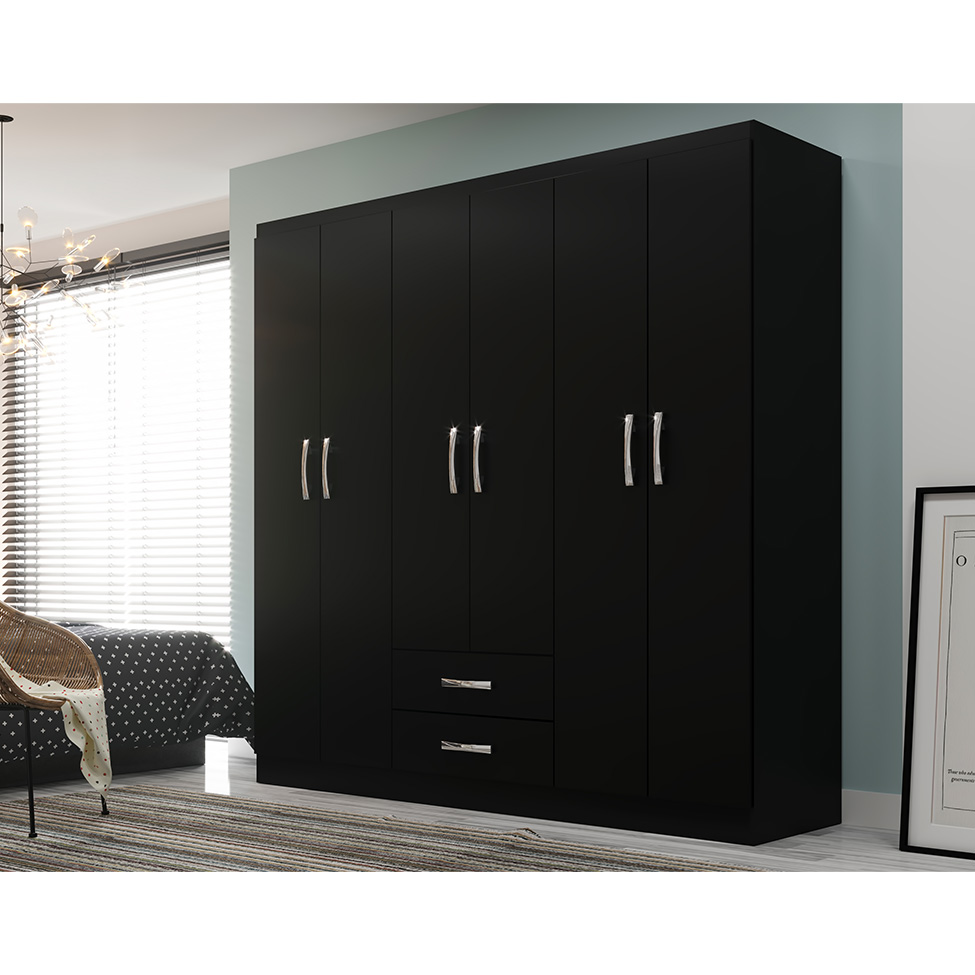 Guarda-Roupa Casal Atalaia 6 Portas 2 Gavetas Preto