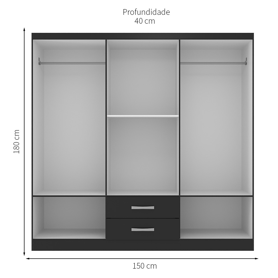 Guarda-Roupa Casal Atalaia 6 Portas 2 Gavetas Preto