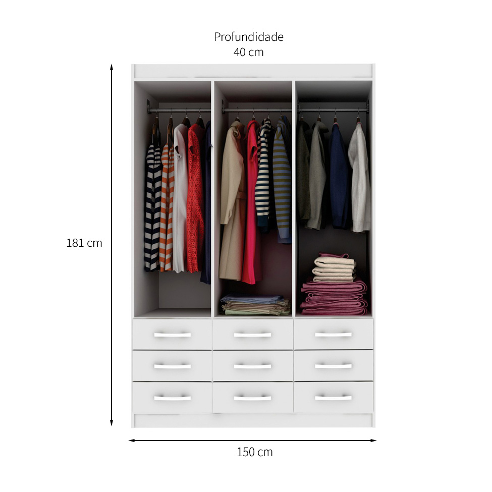 Guarda-Roupa Casal Bergamo 6 Portas 9 Gavetas Branco