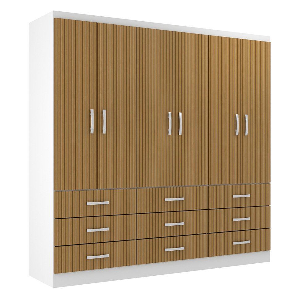 Guarda-Roupa Casal Bergamo 6 Portas 9 Gavetas Marrom Claro