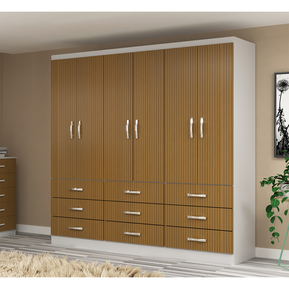 Guarda-Roupa Casal Bergamo 6 Portas 9 Gavetas Marrom Claro