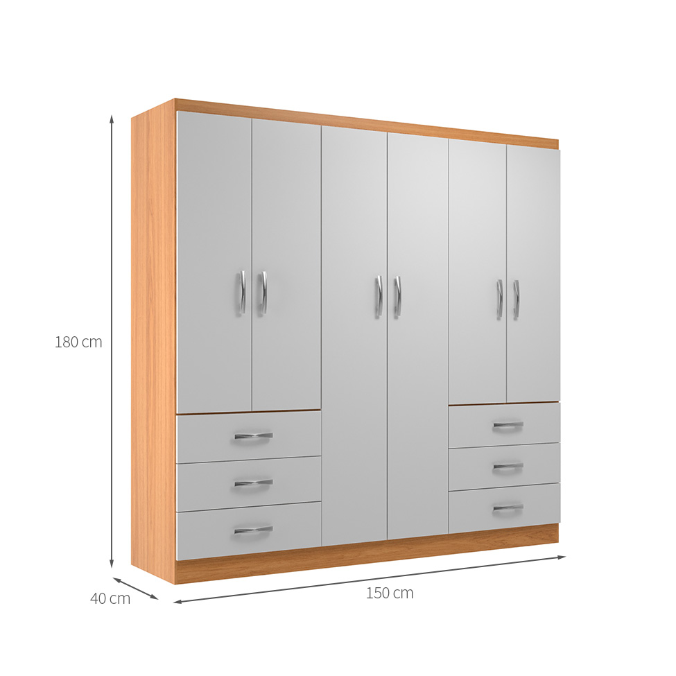 Guarda-Roupa Casal New Encante 6 Portas 6 Gavetas Cinnamomo e Branco