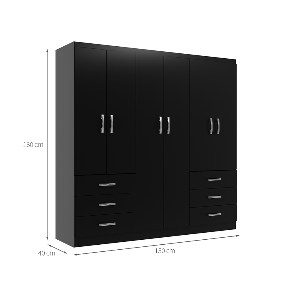 Guarda-Roupa Casal New Encante 6 Portas 6 Gavetas Preto