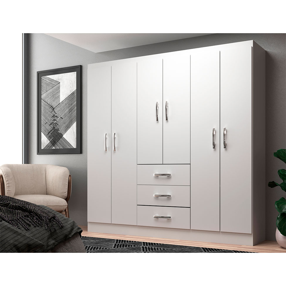 Guarda-Roupa Casal Sevilha 6 Portas 2 Gavetas Branco