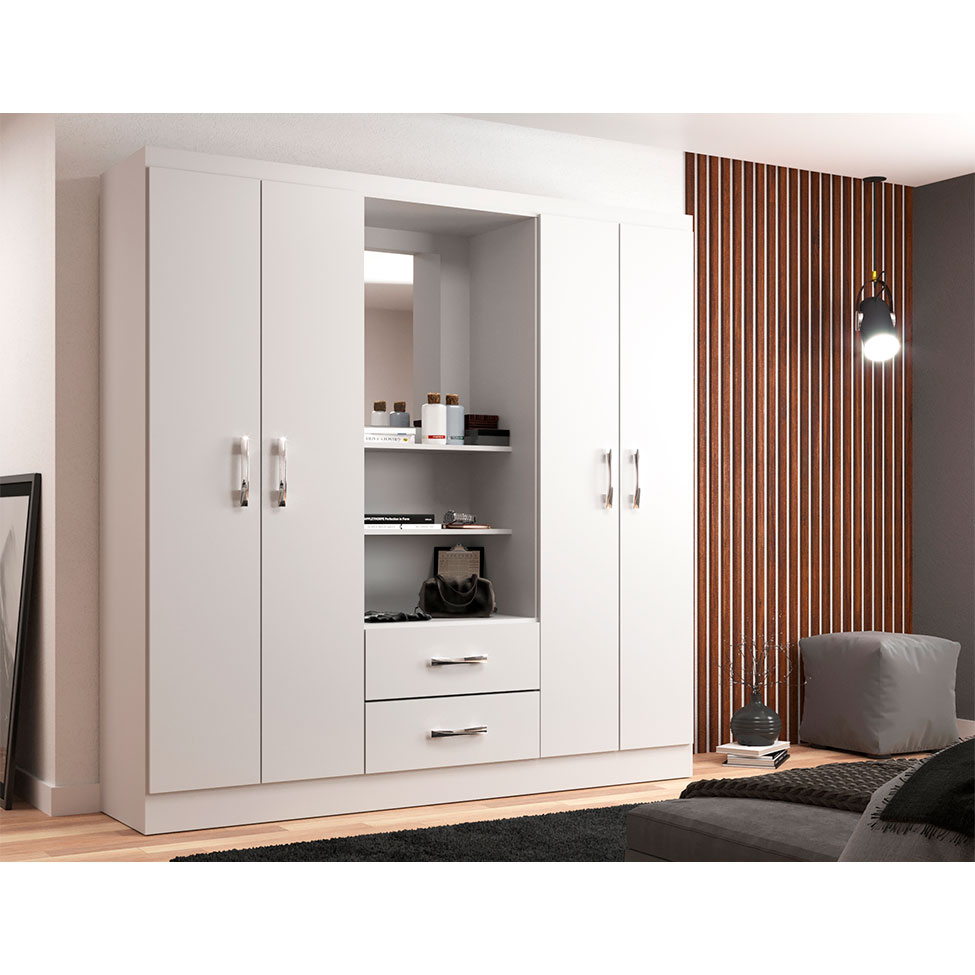 Guarda-Roupa Casal com Espelho Capelinha 4 PT 2 GV Branco