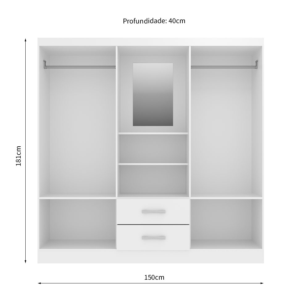 Guarda-Roupa Casal com Espelho Capelinha 4 PT 2 GV Branco