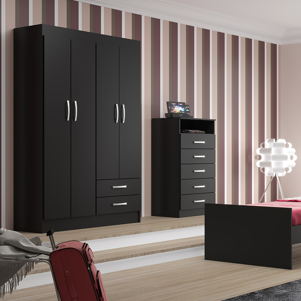 Guarda-Roupa Solteiro Atalaia 4 PT 2 GV Preto
