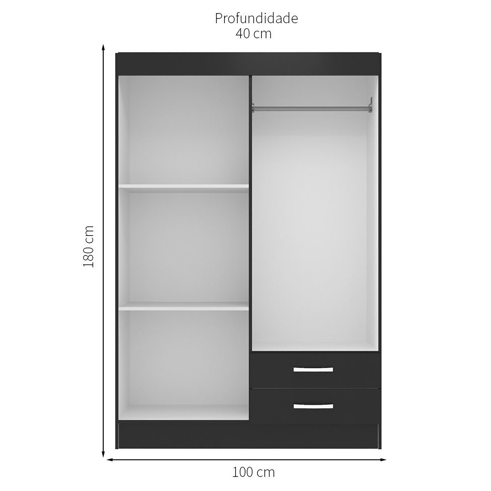Guarda-Roupa Solteiro Atalaia 4 PT 2 GV Preto