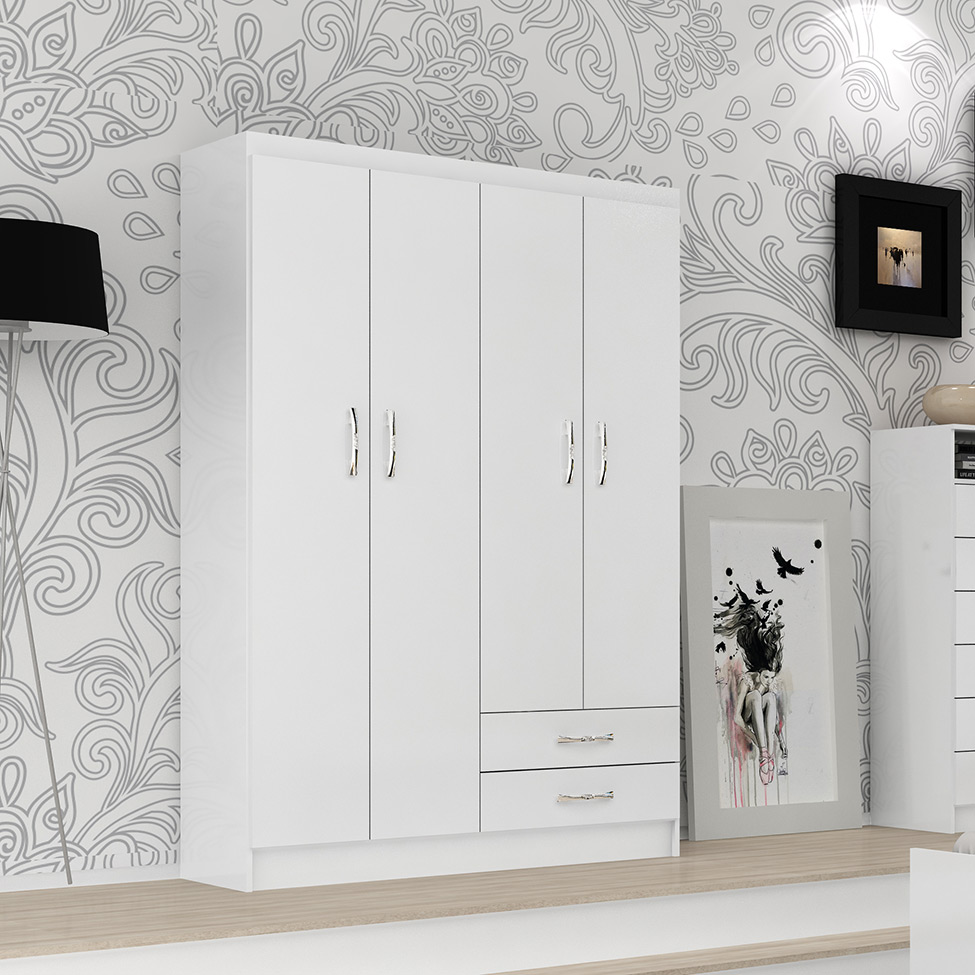 Guarda-Roupa Solteiro Atalaia 4PT 2GV Branco