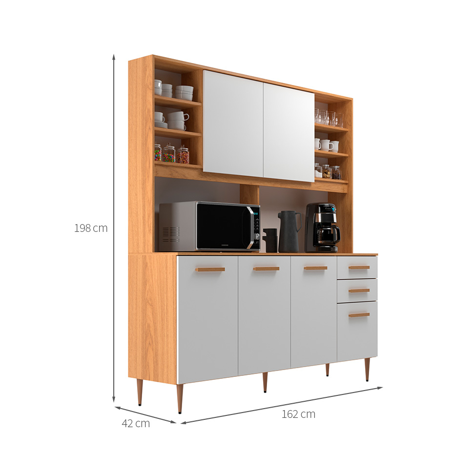 Kit de Cozinha Agata 6 Portas 3 Gavetas Cinnamomo e Branco