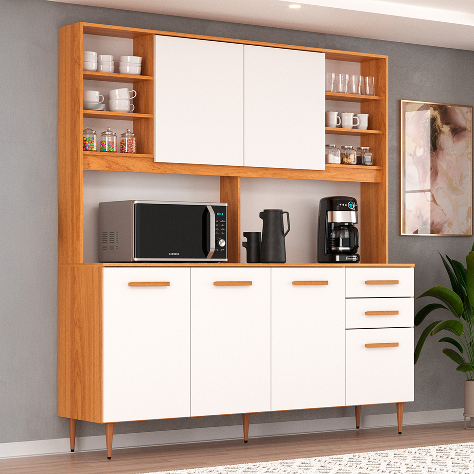Kit de Cozinha Agata 6 Portas 3 Gavetas Cinnamomo e Branco