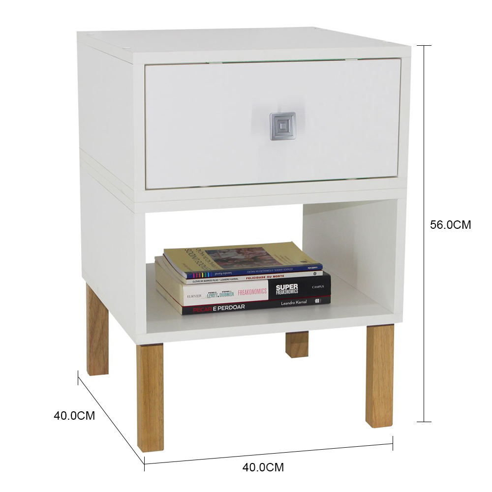 Mesa de Cabeceira Cubo 40x56x40 Branco c/ 1 Gaveta