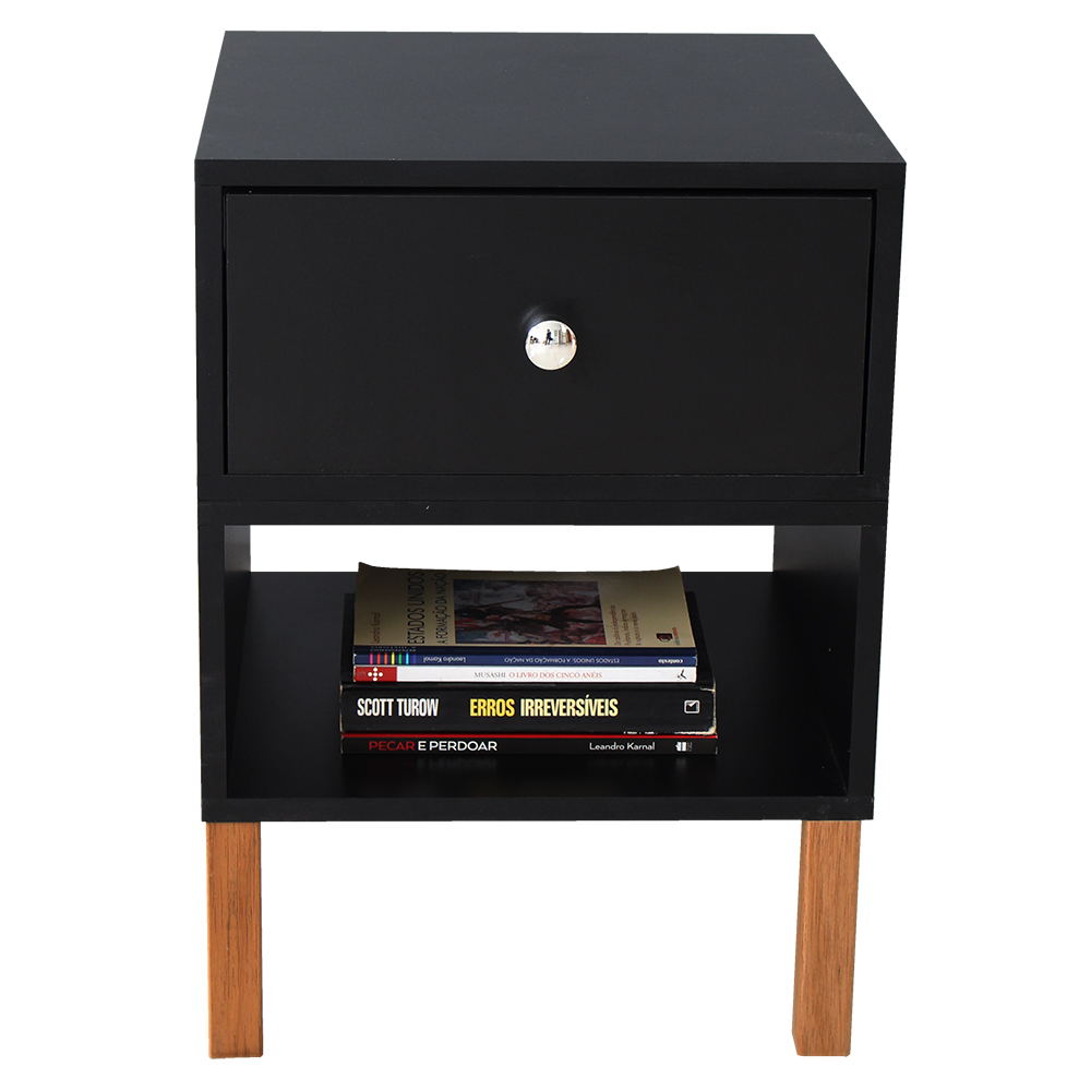 Mesa de Cabeceira Cubo 40x56x40 Preto c/ 1 Gaveta