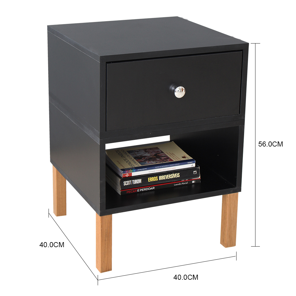 Mesa de Cabeceira Cubo 40x56x40 Preto c/ 1 Gaveta