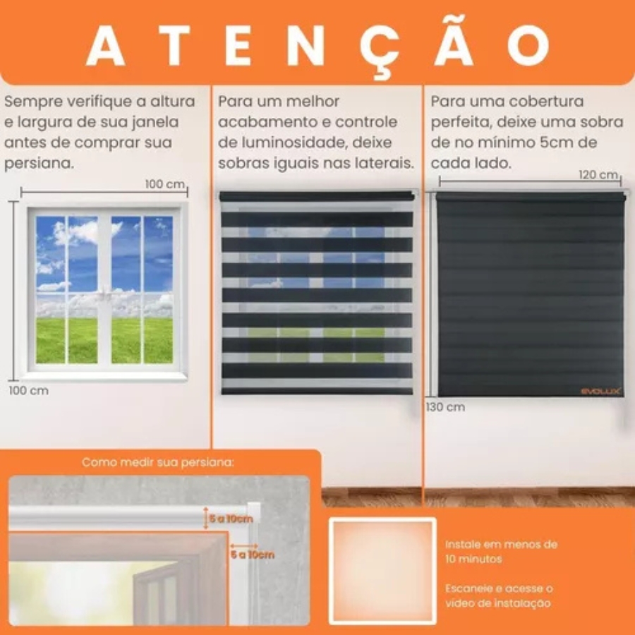 Persiana Rolo Dupla Zebrada 120x160 - Preto