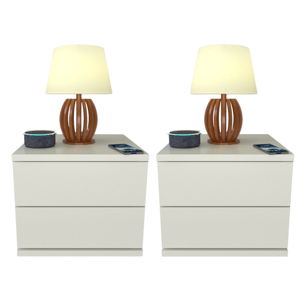 Kit 2 Mesas de Cabeceira 2 Gavetas 30 cm MDF Branco