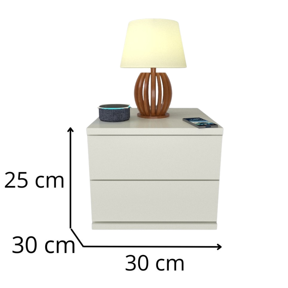 Kit 2 Mesas de Cabeceira 2 Gavetas 30 cm MDF Branco