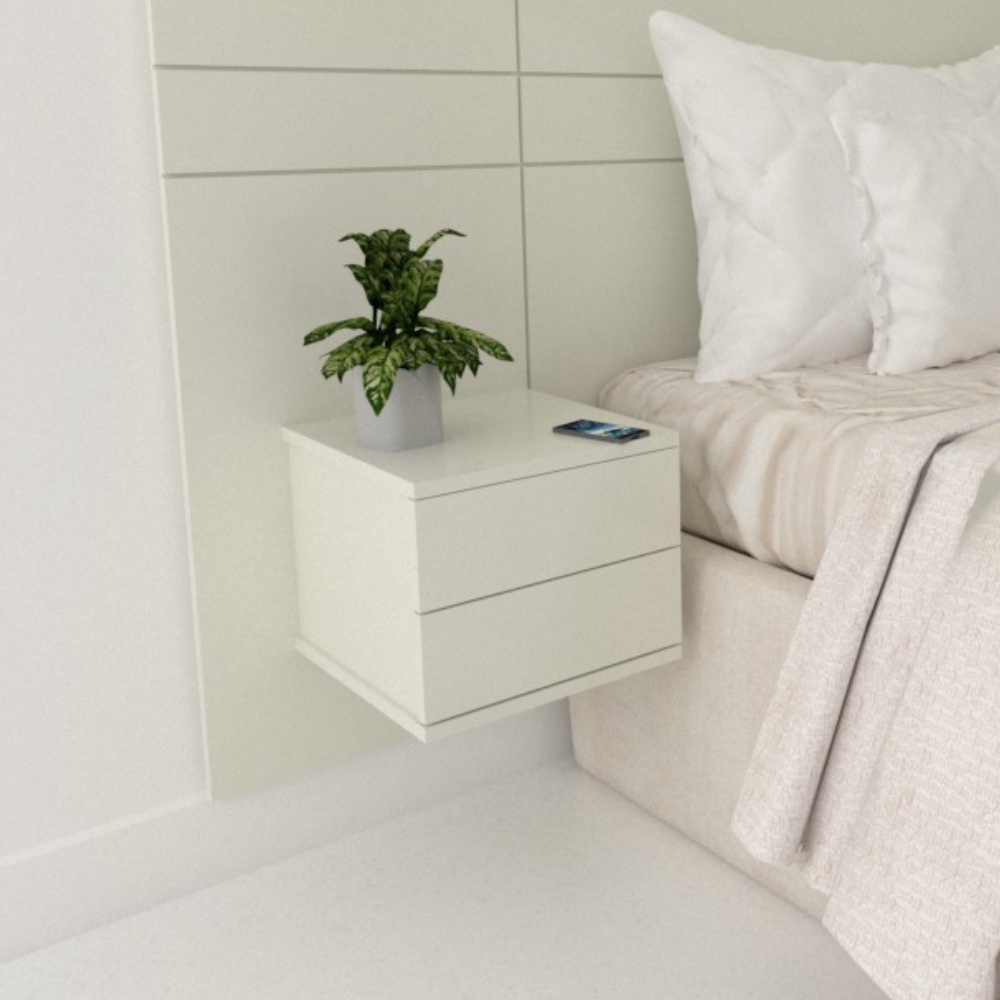Kit 2 Mesas de Cabeceira 2 Gavetas 30 cm MDF Branco