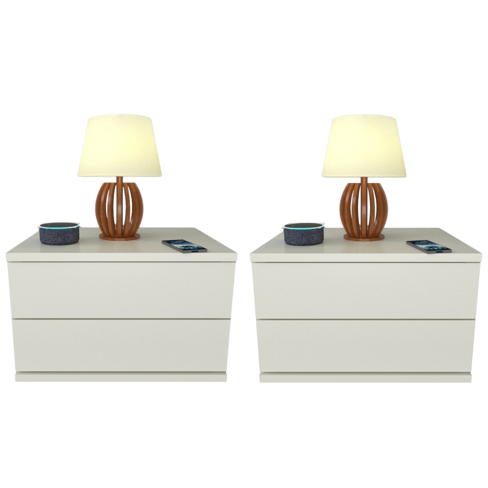 Kit 2 Mesas de Cabeceira 2 Gavetas 40 cm MDF Branco