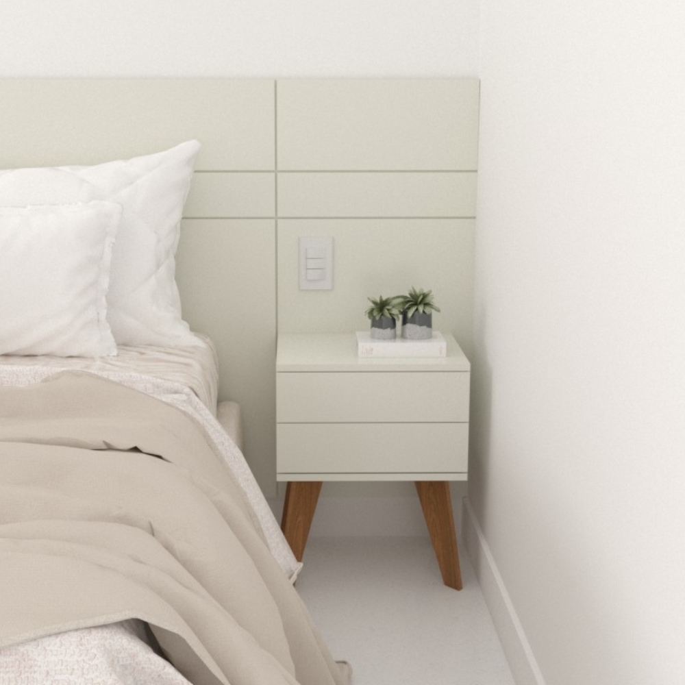 Kit 2 Mesas de Cabeceira 2 Gavetas 40 cm MDF Branco com Pés