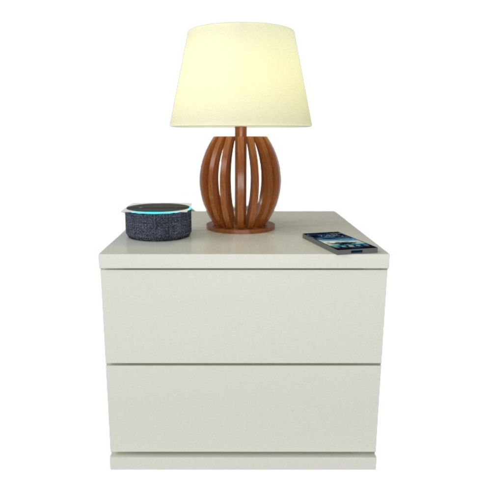 Mesa de Cabeceira 2 Gavetas 30 cm MDF Branco