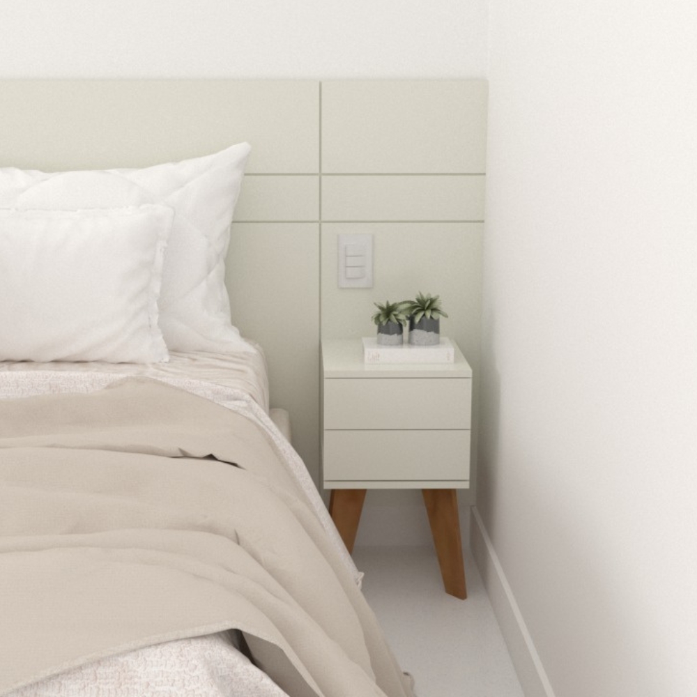 Mesa de Cabeceira 2 Gavetas 30 cm MDF Branco com Pés