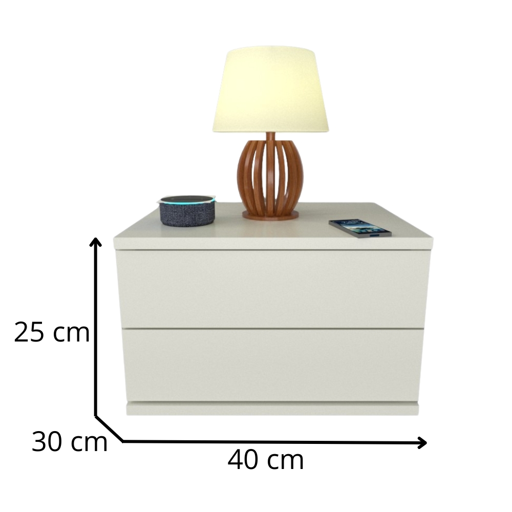 Mesa de Cabeceira 2 Gavetas 40 cm MDF Branco