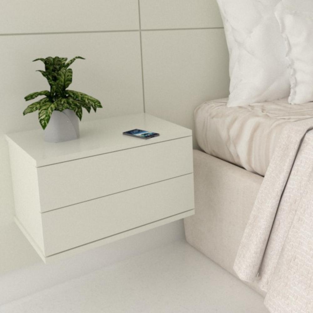 Mesa de Cabeceira 2 Gavetas 40 cm MDF Branco