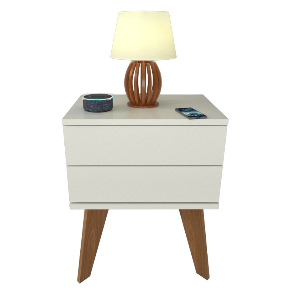 Mesa de Cabeceira 2 Gavetas 40 cm MDF Branco com Pés