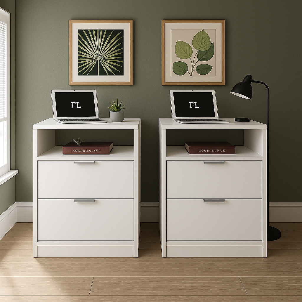 Kit 2 Mesas De Cabeceira 40cm Branco Com 2 Gavetas E 1 Nicho Feita Em Mdf Para Quarto Lateral Da Cama E Escritório