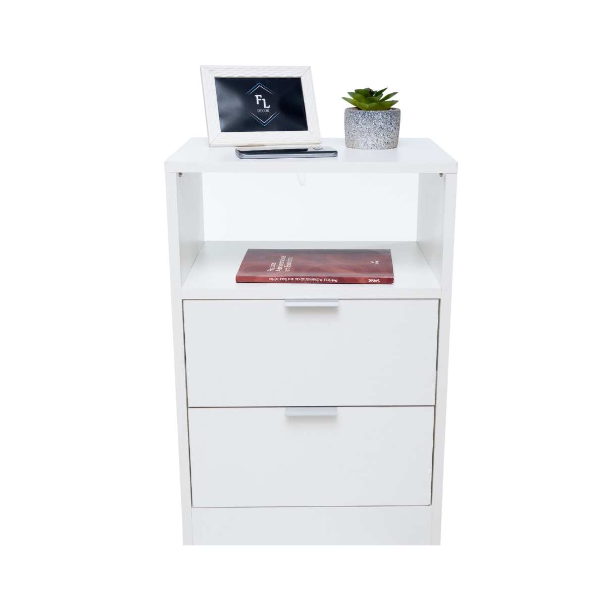 Mesa De Cabeceira 40cm Branca Com 1 Nicho E 2 Gavetas Para Lateral De Cama E Escritório