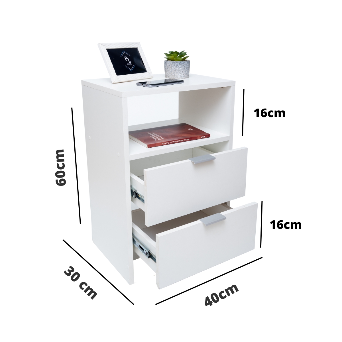 Mesa De Cabeceira 40cm Branca Com 1 Nicho E 2 Gavetas Para Lateral De Cama E Escritório
