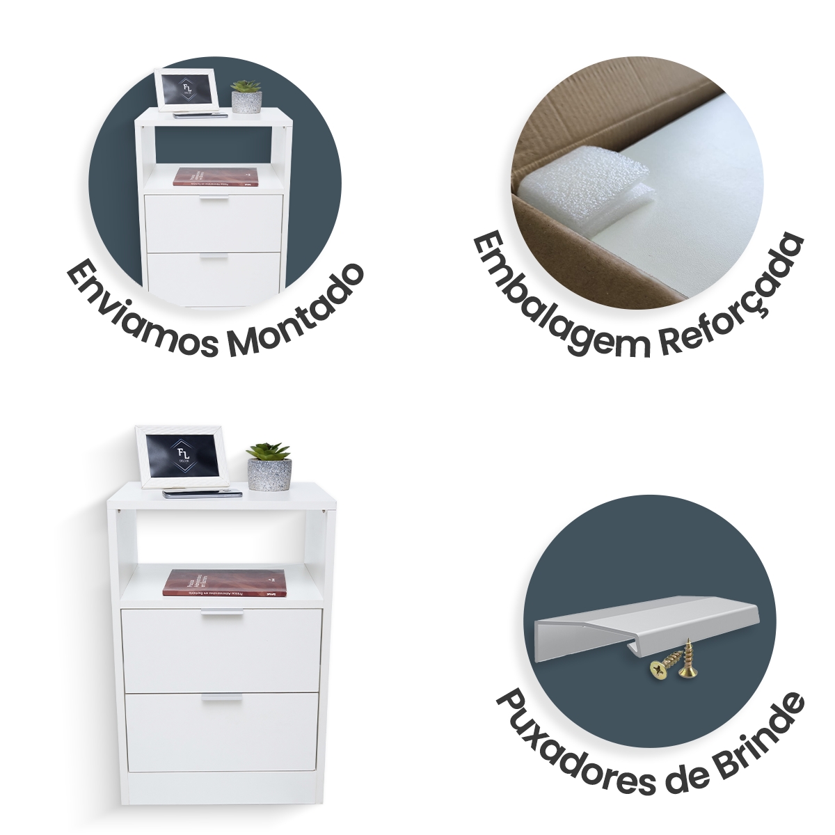 Mesa De Cabeceira 40cm Branca Com 1 Nicho E 2 Gavetas Para Lateral De Cama E Escritório